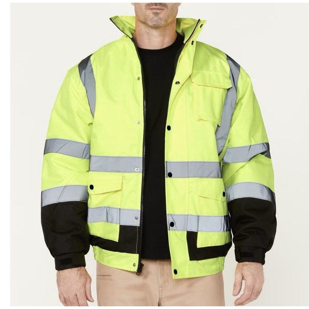 HAWX Men's 3XL Workwear High-Visibility Bomber Jacket Neon Yellow Reflect Hooded